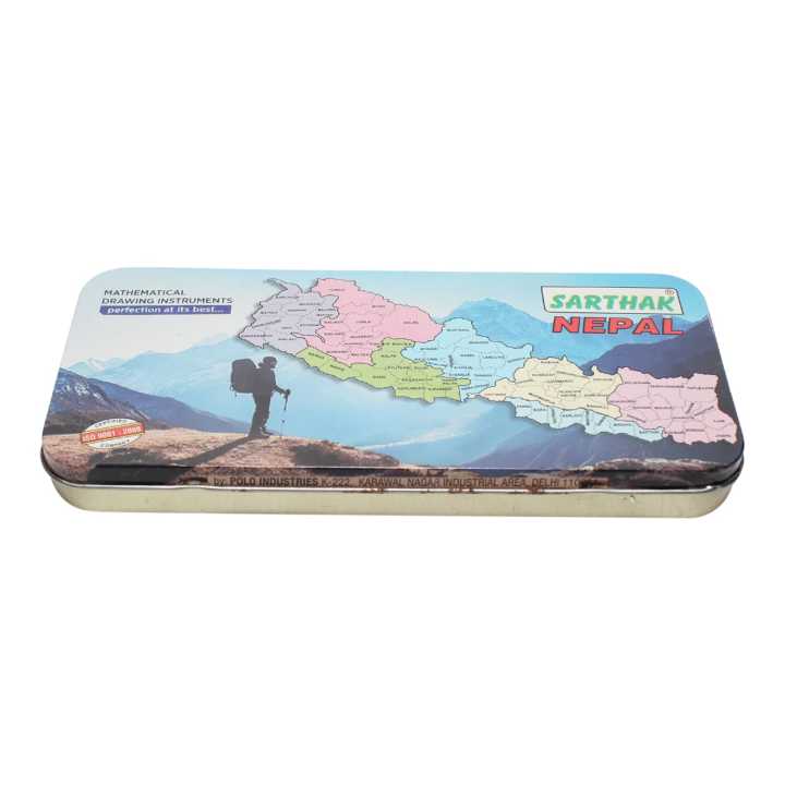 Sarthak Nepal Geometry Box |Nepal'S Map Printed Box| Sarthak Nepal Mathematical Drawing Instruments With Box