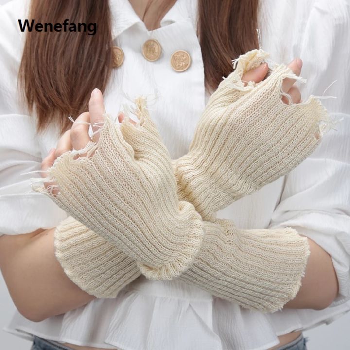 Wenefang%201pair%20Black%20Tattered%20Punk%20Unisex%20Fingerless%20Cuff%20Knit%20Gloves%20Women%20Men%20Elbow%20Length%20Mittens%20Broken%20Stretch%20Arm%20Warmer%20Gloves%20-%20Image%205