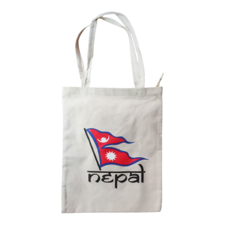 White Color Nepal Flag Printed Tote bag For Women