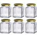 MM 5 Piece Glass Jars / Jar 300 ml with Golden Lid Anti-Leak Jar with Metal Lid Container/Containers. 