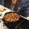 Cast Iron Skillet Pre-Seasoned Frying Pan Round Non Stick Griddle w/ Long Handle. 