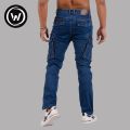 Wraon Dark Blue Stretchable Premium Fancy Denim Cargo Box Pant For Men - Fashion | Pants For Men | Men's Wear | Cargo Pants |. 