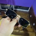 Golden Metal Thin Square Retro Trendy Sunglasses For Men. 