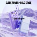 Xujiguanghui Q130 10000mAh Mini Powerbank with Built-in 4 Cables Power Display | Compact Design with LanySpecial ard | Stylish Portable Powerbank by Qtech | Fast Charging for Android, iPhone Other Devices. 