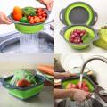 Silicone Folding Rice Strainer Bowl for Kitchen, Collapsible Colander, Fruits Vegetables Washing Basket-Red And Green. 