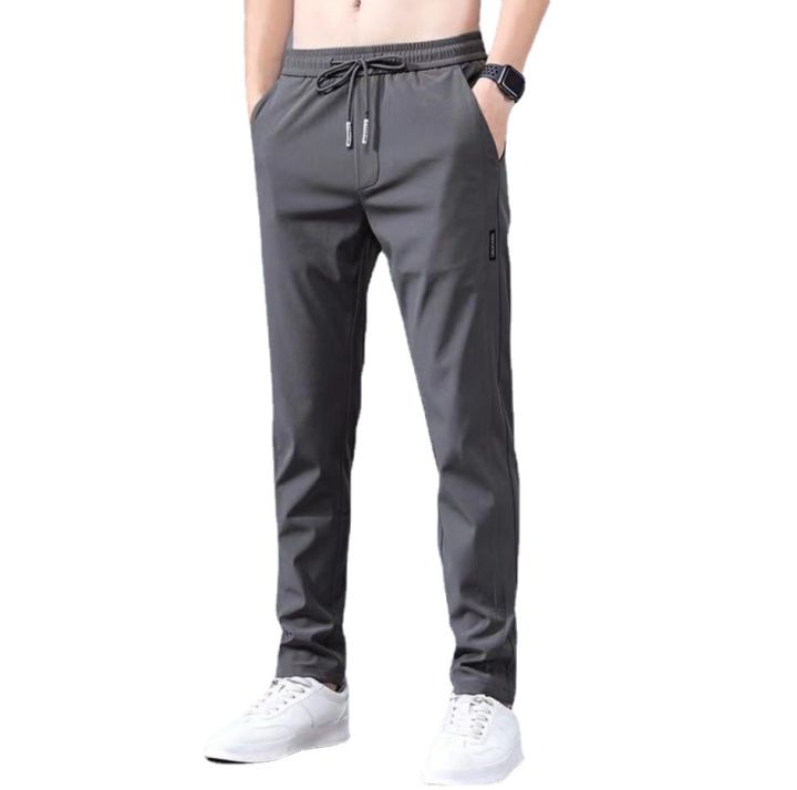 Summer%20Ice%20Silk%20Pants%20Men's%20Trousers%20Slim-fit%20Elastic%20Thin%20Korean%20Style%20Fashionable%20Japanese%20Style%20New%20Trendy%20Brand%20Casual%20Pants%20Cross-Border%20-%20Image%204