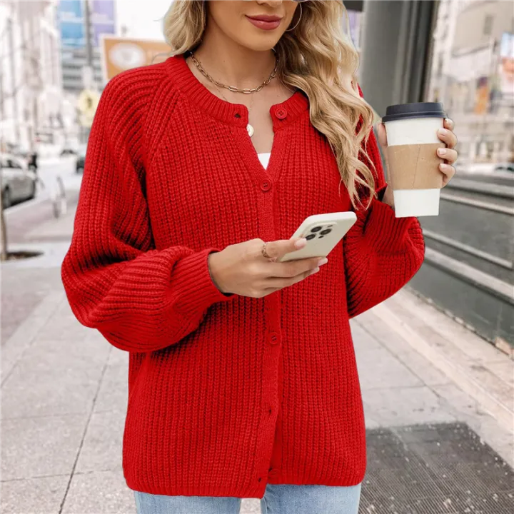 Womens%20Cardigan%20Sweater%20Button%20Flame%20Red%20XL%20-%20Image%204