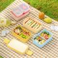 Yellow Picnic Lunch Double Layer Food Storage Container Handle Camping Hiking Outdoor Portable Bento Box Travel Work School. 