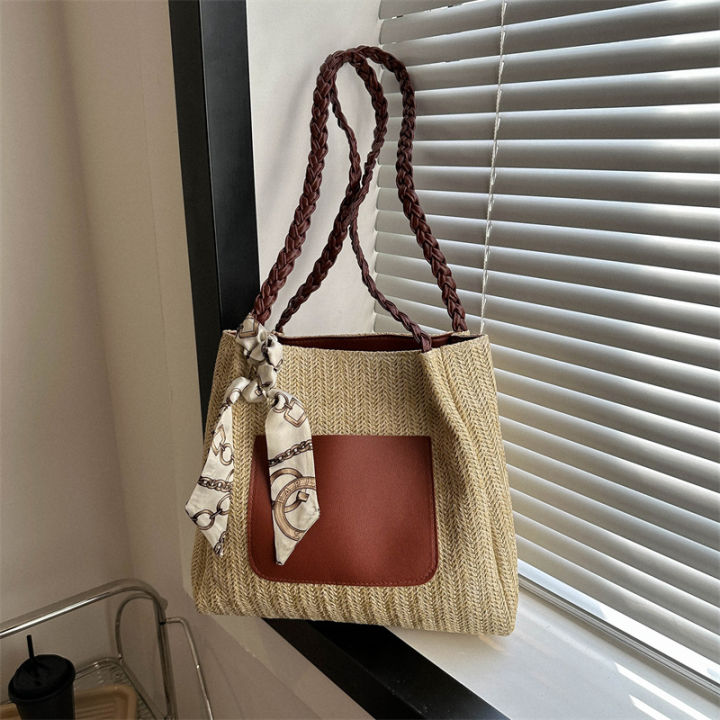 2023 spring and summer new fashion straw portable shoulder bag tote bag women's bag support large capacity wholesale mixed batch