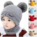 Baby Hat Scarf Set Toddler Winter Pom Pom Cap Neck Warmer. 
