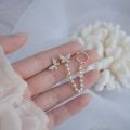 1 Set Crystal Butterfly Korean Ear Cuff Earrings – Fashionable Hanging Cross Chain Clip-On Studs. 