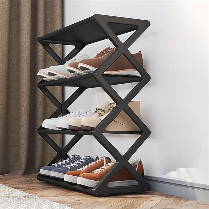 New 4-Tier Stackable Shoe Rack Organizer with Geometric Design