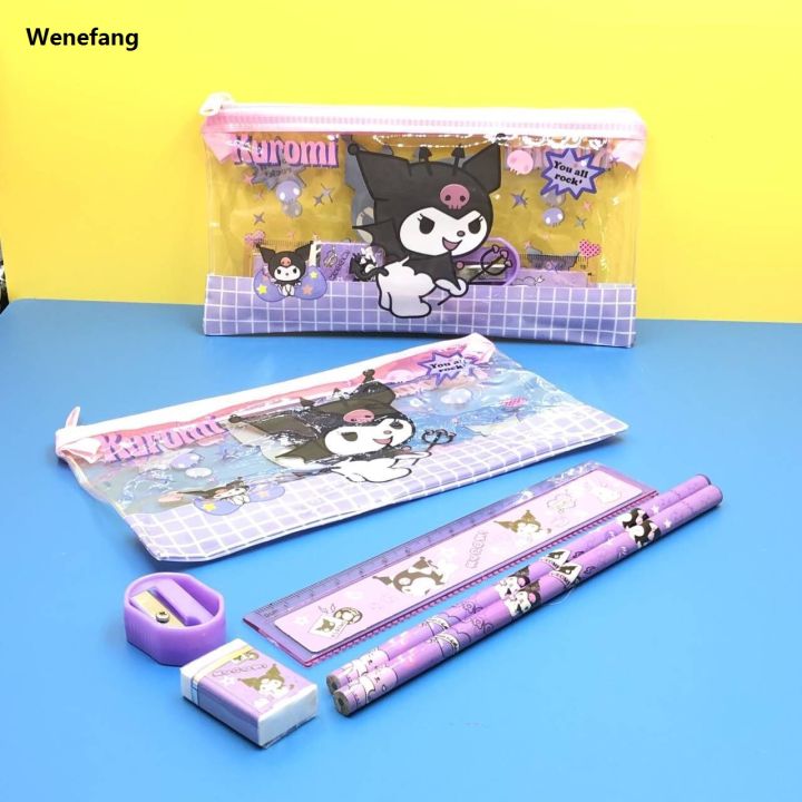 Wenefang%206pcs/set%20Anime%20Sanrio%20Melody%20Kuromi%20Stationery%20Set%20Cinnamoroll%20Luxury%20Student%20Cartoon%20Pencil%20Eraser%20Ruler%20Pen%20Bag%20Storage%20Set%20School%20-%20Image%206