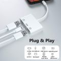 OTG Cable,  Earldom OT44 Integrated with 2 USB ports and 1 Lightning Port(Color White). 