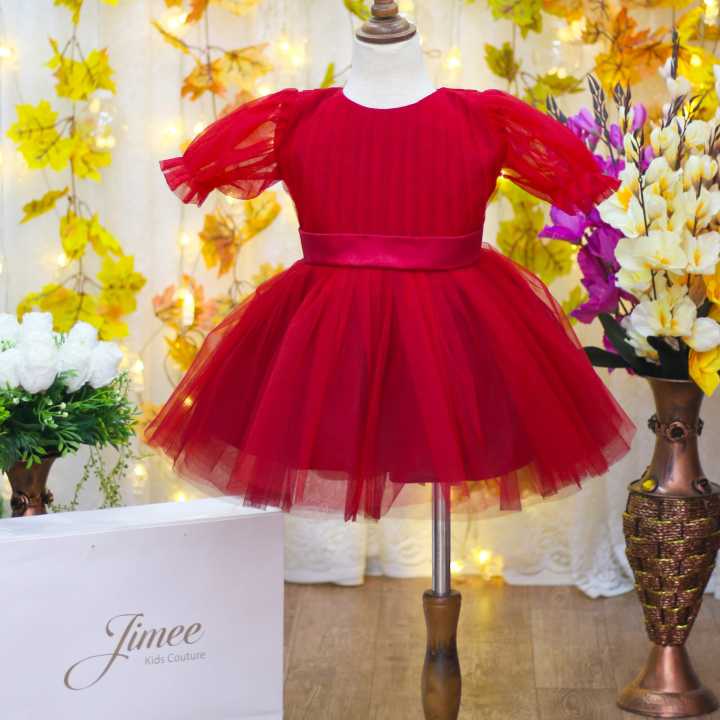 Dark Red Color Puff Sleeve Dress For Baby Girls By Jimee Kids Couture |  Daraz.com.np