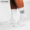 DISICHEN Sales promotion Heart Chain Print Mid Tube Men Socks Black White Solid Color Sport Fashion Sweat Absorption Breathability Autumn Men's Socks. 
