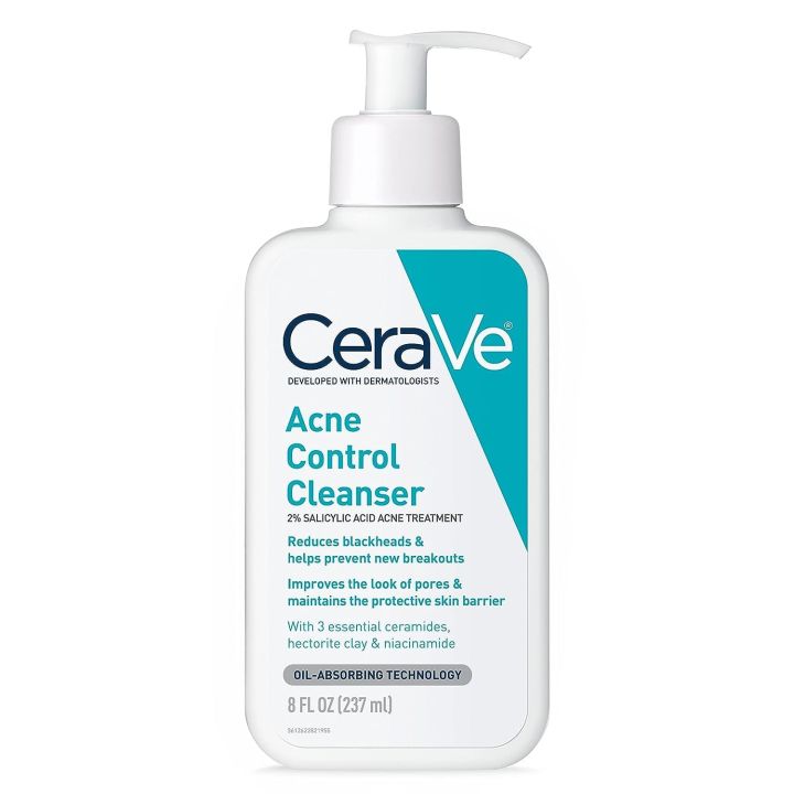 Cera Acne Treatment & Control Face Cleanser| Salicylic Acid Cleanser with Purifying Clay, Niacinamide, and Ceramides | Pore Control and Blackhead Remover | 8 Ounce |237 ml
