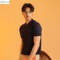 Trikaya Mens Cotton Half Sleeves  Zipper Polo T-Shirt - Navy. 