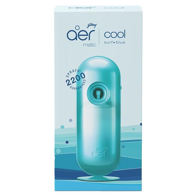 Godrej Aer Matic Kit (Machine + 1 Refill) - Automatic Room Fresheners with Flexi Control Spray | Cool Surf Blue | 2200 Sprays Guaranteed | Lasts up to 60 days (225ml