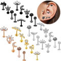 5PCS Flower Tragus Piercing Set Flat Back Cz Cartilage Stud Earring Helix Jewelry Conch Rook Stud Lot Labret Lip Piercing Bulk. 