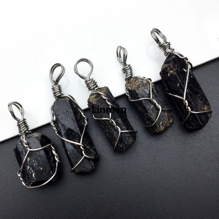 Linman Black Tourmaline Natural Stone Pendants Reiki Bead PSales promotion endant Nunatak Raw Chakra Energy Wire Wrapped Jewelry