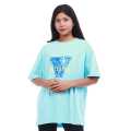 Sky Blue Cotton Round Neck Half Sleeves V Future Printed T-Shirt For Women. 