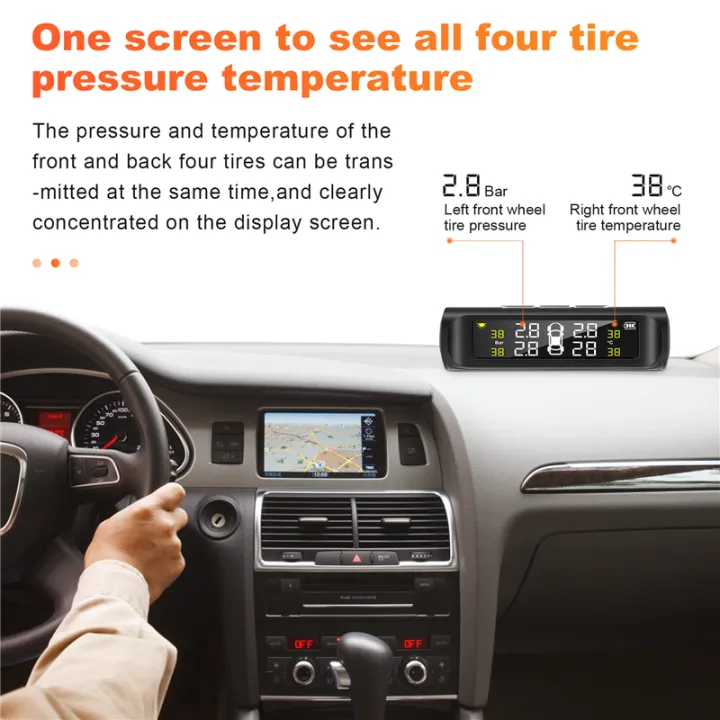 Solar Tpms Car Tire Pressure Alarm Monitoring System 4 External ...