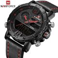 NAVIFORCE  Nf9134 Men Luxury Sports Military Leather Wrist Strap Analog Digital Quartz Double Time Watch. 