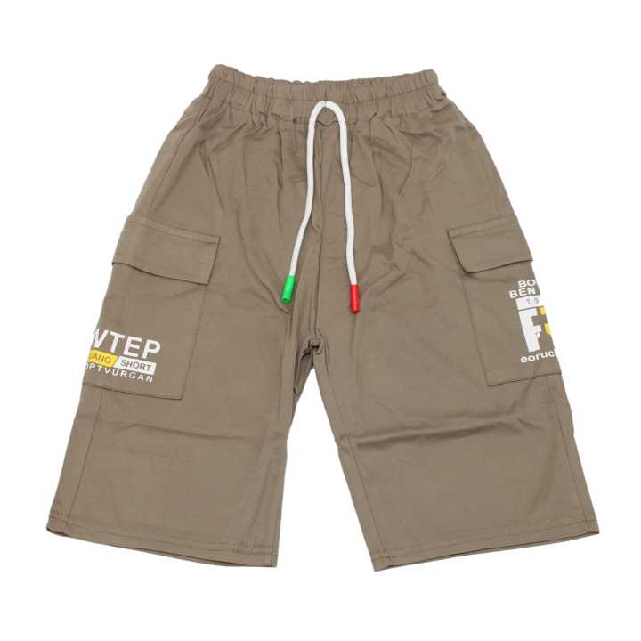Brown Cotton Side Printed Half Pant For Boy