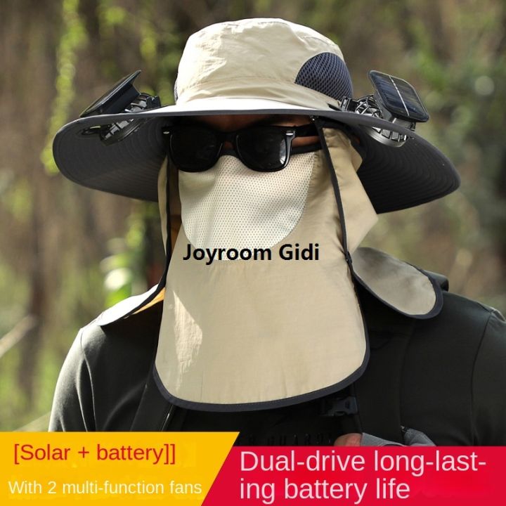 Sombrero Solar Fan Fisherman Hat Outdoor Big Brim Sunscreen quick-dry Fishing Hats Men Rechargeable Large Wind Mute Cap Big