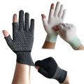 Men/ Unisex Sports Stretch Two Half Fingers Sun Protection Anti-Slip Fishing Gloves Driving Biking Mittens. 