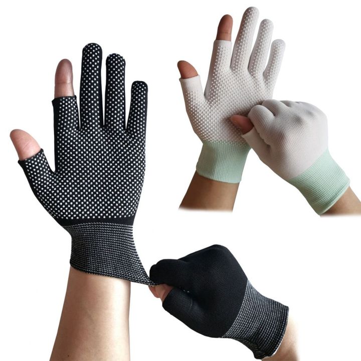 Men/ Unisex Sports Stretch Two Half Fingers Sun Protection Anti-Slip Fishing Gloves Driving Biking Mittens