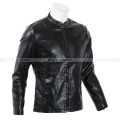 Black Slim Fit Mixed Leather Jacket For Men. 