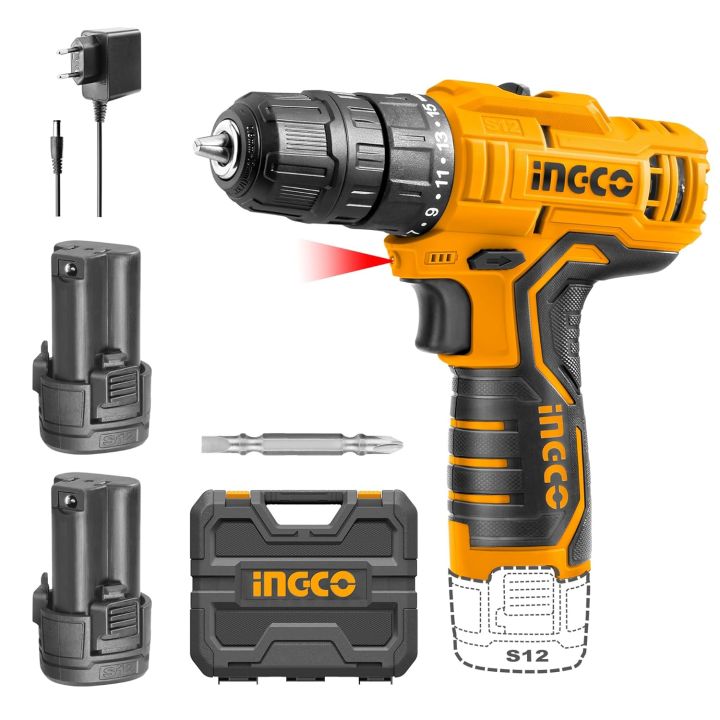 INGCO Tools Drill Machine Cordless 12V With 2 PCS Batteries And Charger