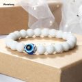 Wenefang 8mm White Cat Eye Stone Beads Evil eye Bracelet Men Tiger Eye Black Luxury Beads Turkish style Strand Bracelet For Women female Jewelry. 