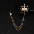 Golden Crown Design Tassel Chain Brooch For Men | Crown Stone Studded Chain Design Lapel Brooch For Men. 