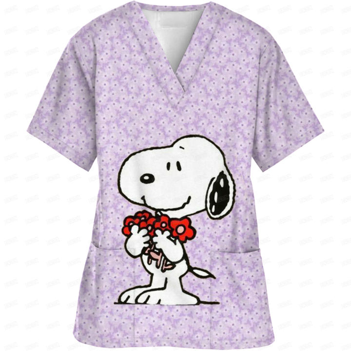 Surgical%20Wear%20Work%20Clothes%20Cartoon%20Snoopy%20print%20Hand%20Washing%20Nurse%20Uniform%20Women's%20V%20Neck%20Short%20Sleeve%20T-Shirt%20Tops%20-%20Image%206