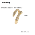 Wenefang Luxurious Wooden Nail Modeling Design Shiny Zircon Gold Silver Color Ring Women's Men Open-Loop Elegant Temperament Accessories. 