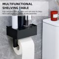 Black Stainless Steel Toilet Paper Holder with Wipes Dispenser ,Mobile phone rack for Bathroom with Wipe Storage Shelf Keep Your Wipes Out of Sight - Wall Mount Paste Mount. 