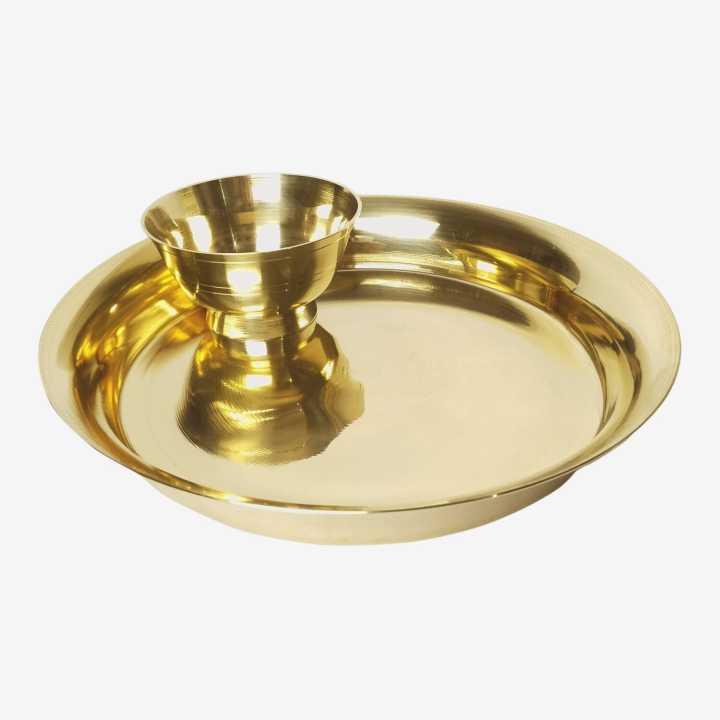 Brass Thaal/Plate (Hati-Paila Thaal) 10.4 inchs With Bowl(Ghoda Kachaura) | Shiva Metal Udhyog