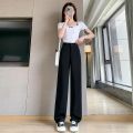 Women’s High Waist Cotton Straight Leg Formal Pants – Solid Pattern, Zipper Closure, Summer Essential. 