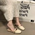 Fashion French Style Women's Half Slippers Lightweight Flat Bottom Women's Low Heels Slippers Soft Leather PVC Outsole Women's Shoes. 