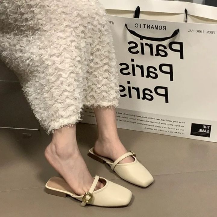 Fashion%20French%20Style%20Women's%20Half%20Slippers%20Lightweight%20Flat%20Bottom%20Women's%20Low%20Heels%20Slippers%20Soft%20Leather%20PVC%20Outsole%20Women's%20Shoes%20-%20Image%203
