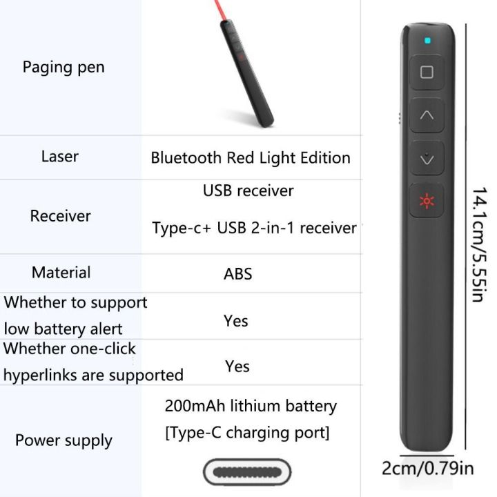 Durable%20Red%20Light%20Wireless%20Presentation%20Clicker%20Rechargeable%202.4GHz%20Presenter%20Remote%20Controller%20USB%20Receiver%20/Bluetooth%20Hyperlink%20PPT%20Slide%20Laser%20Pointer%20Classroom%20-%20Image%202