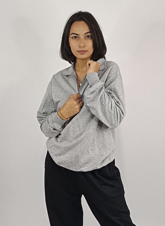 Women's%20Half%20Zip%20Chain%20Detail%20Sweatshirt%20Comfortable%20Fit%20Casual%20Style%20-%20Image%204