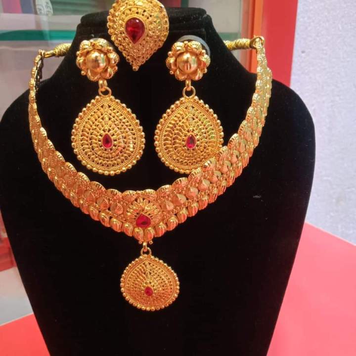 Gold Plated Mini Haar Necklace With Earring And Ring For Women