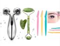 Face Stone Roller Massager with Gua Sha Jade Stone, eyebrow Razor  and 3D Massager Roller Set  4 pc Combo. 