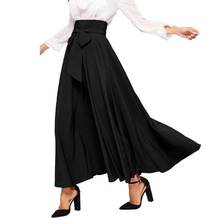 NEW%20Ankle%20solid%20color%20line%20tie%20elegant%20skirt%20women's%20long%20skirt%20with%20high%20waist%20A%20cut%20pleated%20length,%20suitable%20for%20spring%20women%20-%20Image%206