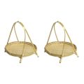 FORIDE 2X Bamboo Weaving Straw Baskets Tier Rack Wicker Fruit Bread Food Storage Kitchen Decorate Round Plate Stand. 