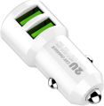 LDNIO C309 Fast Car Charger 18W With 2USB Port , White Light Ring , Auto-ID USB , ABS Fire Proof Material with Lightning Cable - White. 